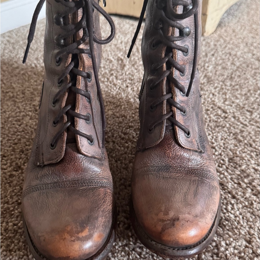 BED|STU Brown Lace Up Boots Distressed Leather - Picture 3 of 7